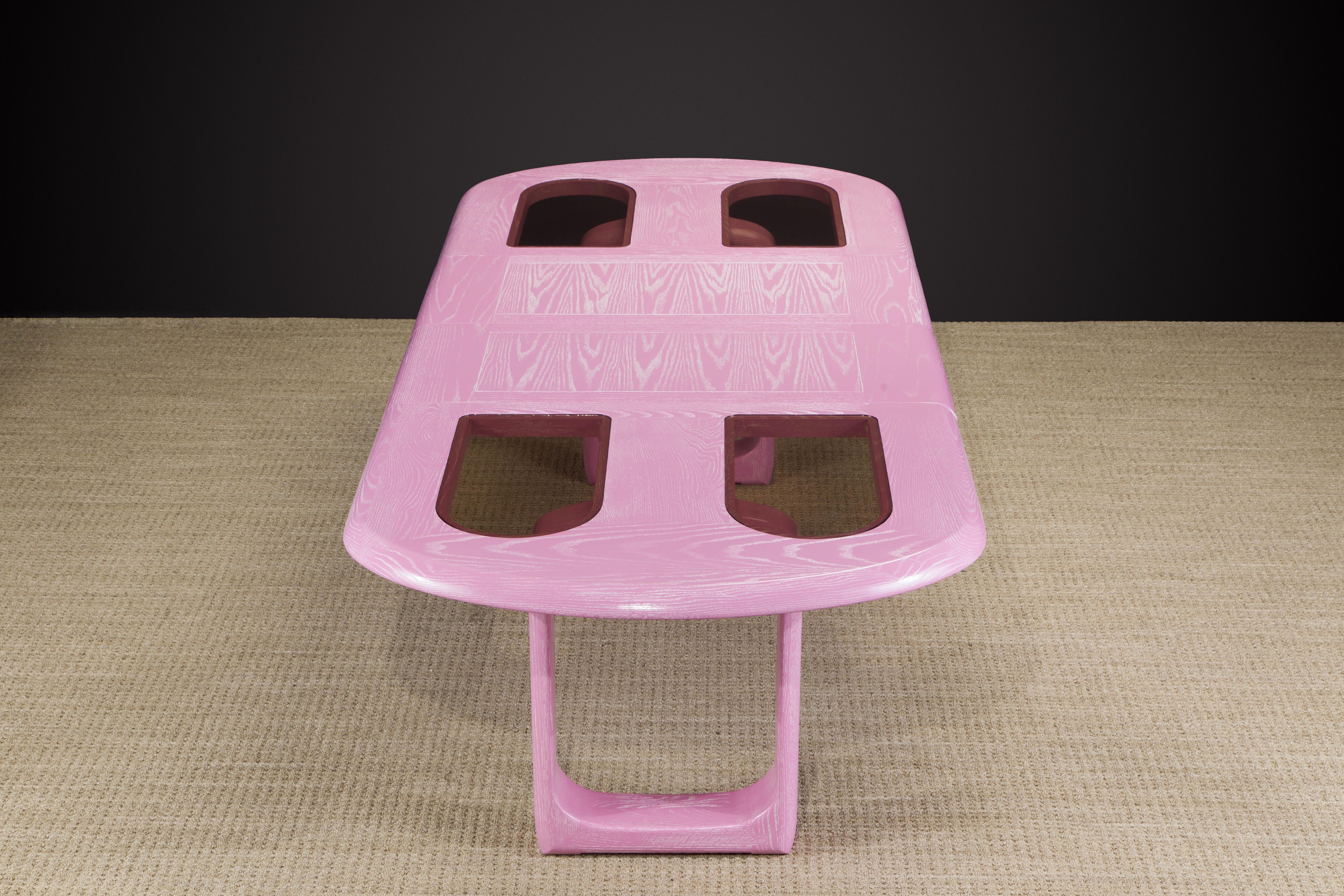 Post-Modern Oak, Velvet and Glass Dining Set Restored in Cerused Pink, 1980s 9