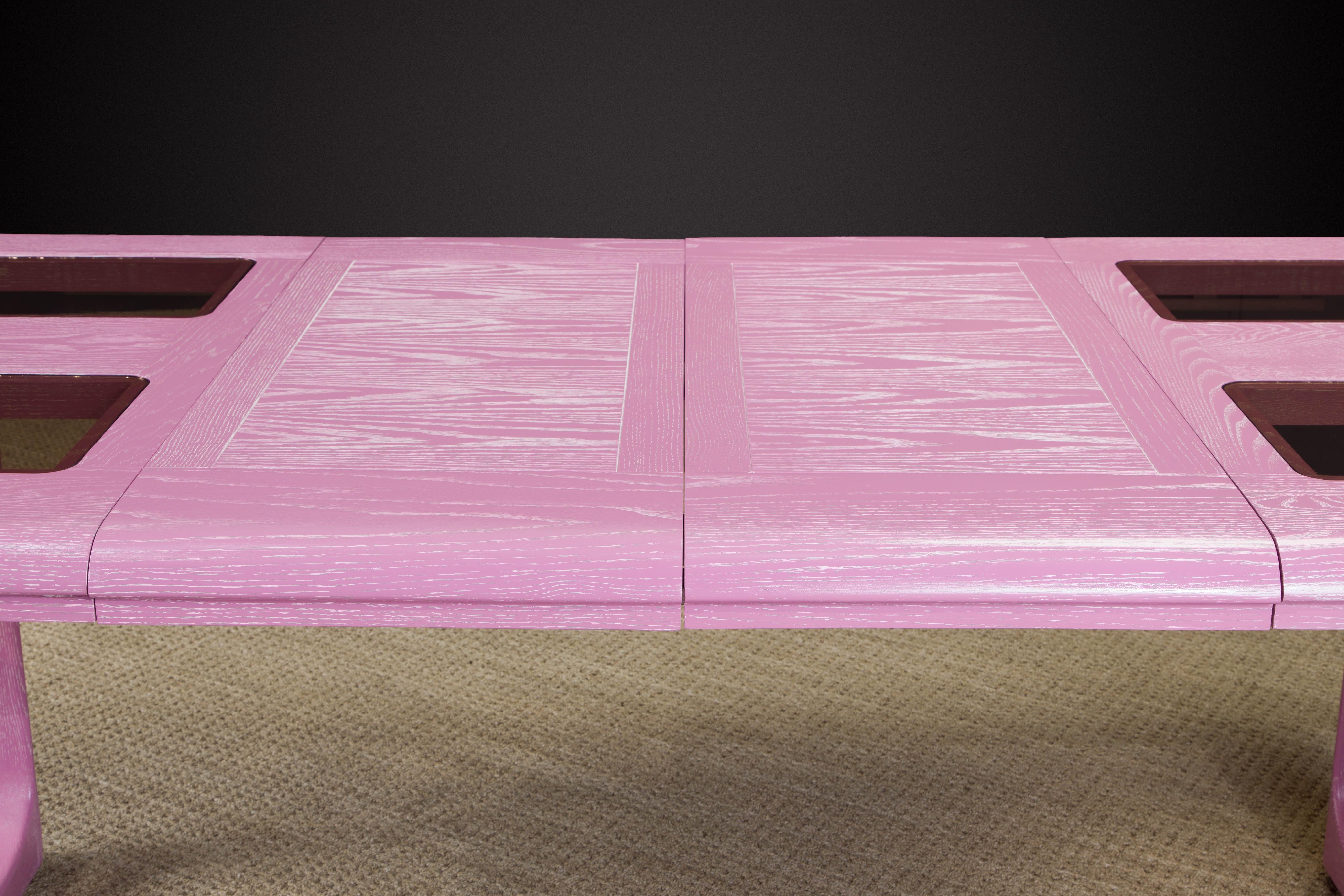 Post-Modern Oak, Velvet and Glass Dining Set Restored in Cerused Pink, 1980s 12