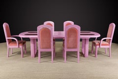 Post-Modern Oak, Velvet and Glass Dining Set Restored in Cerused Pink, 1980s