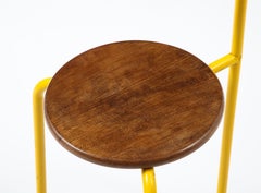 Post Modern Oak & Yellow Steel Small Sculptural Chair, France 1980's