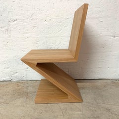 Postmodern Oak Zig Zag Chair, USA, 1980s