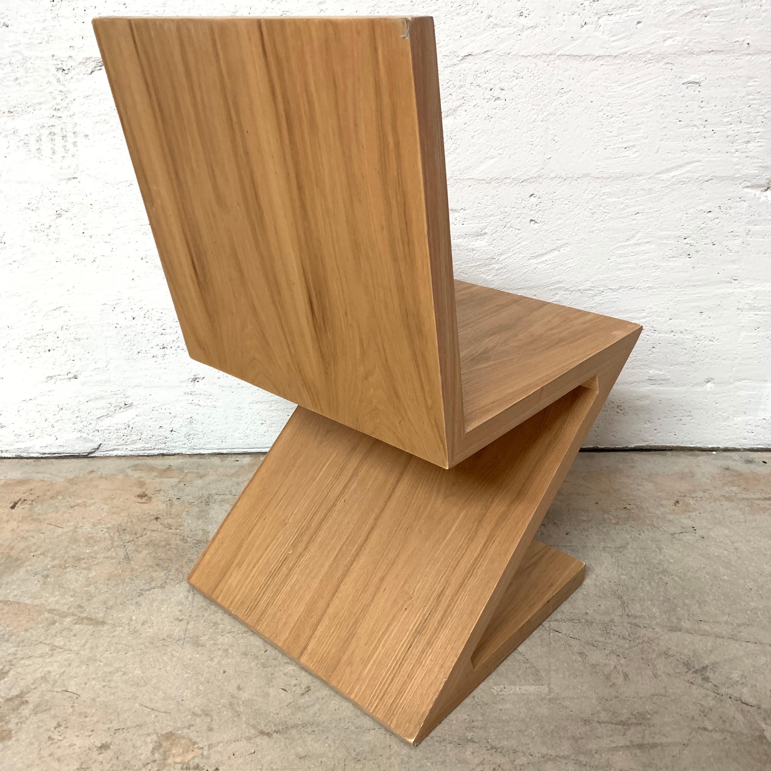 American Postmodern Oak Zig Zag Chair, USA, 1980s
