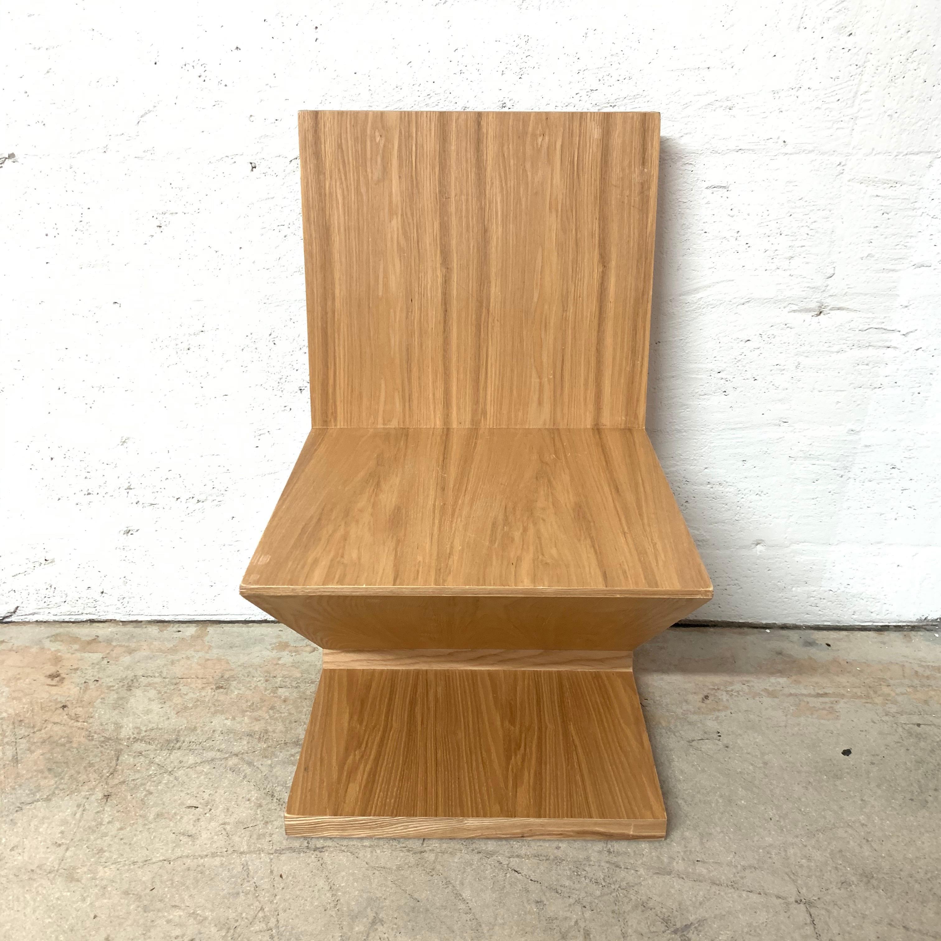 20th Century Postmodern Oak Zig Zag Chair, USA, 1980s