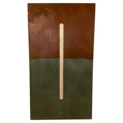 Post Pintura moderna al óleo sobre lienzo verde azulado y marrón