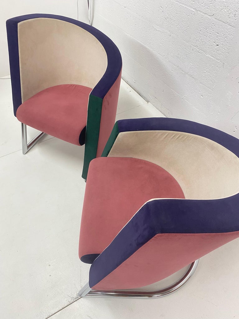 Post Modern Opposing Club Chairs with Tubular Chrome Bases by Westnofa ...