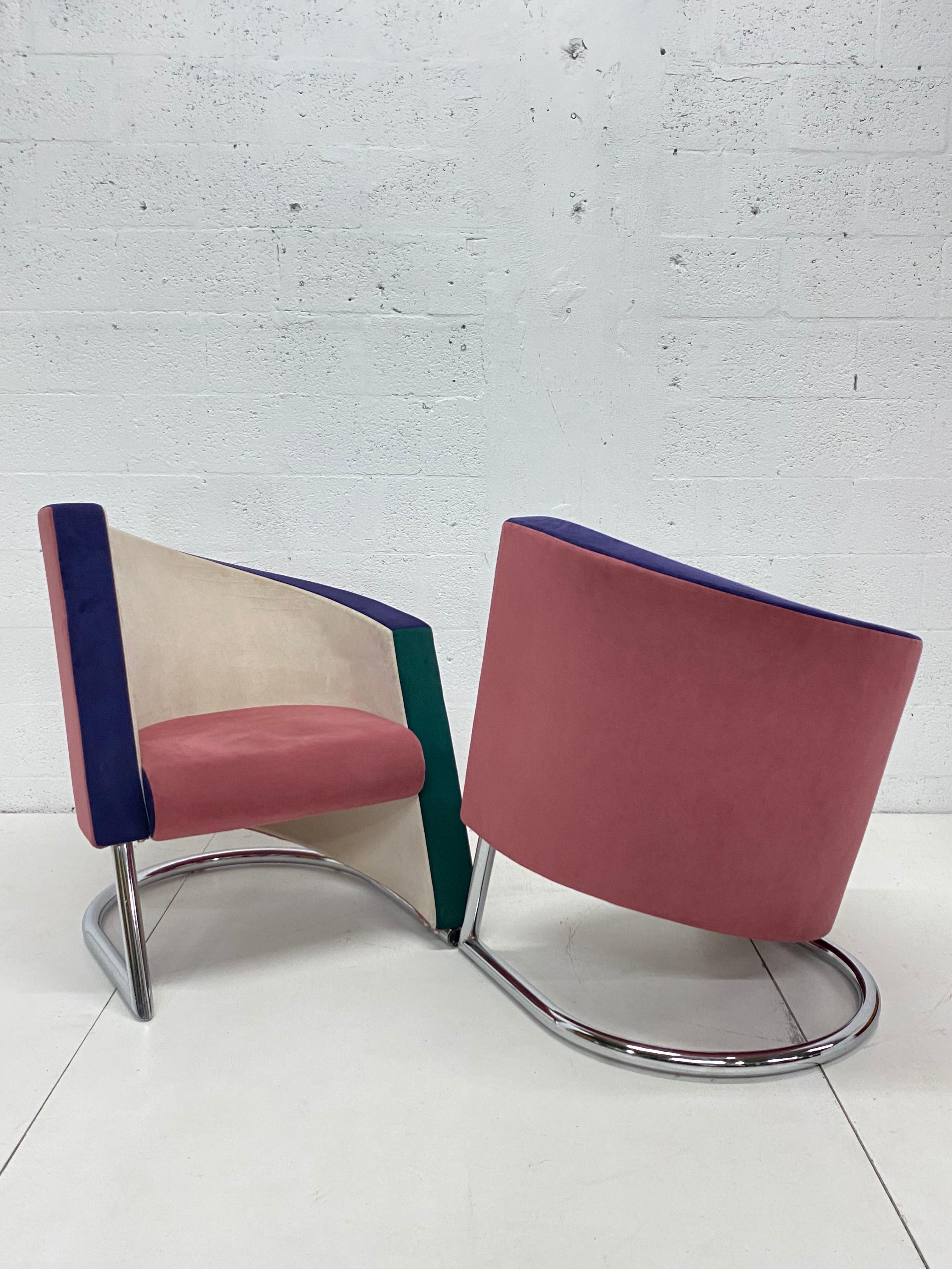 Late 20th Century Post Modern Opposing Club Chairs with Tubular Chrome Bases by Westnofa, a Pair