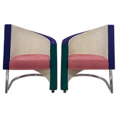 Post Modern Opposing Club Chairs with Tubular Chrome Bases by Westnofa, a Pair