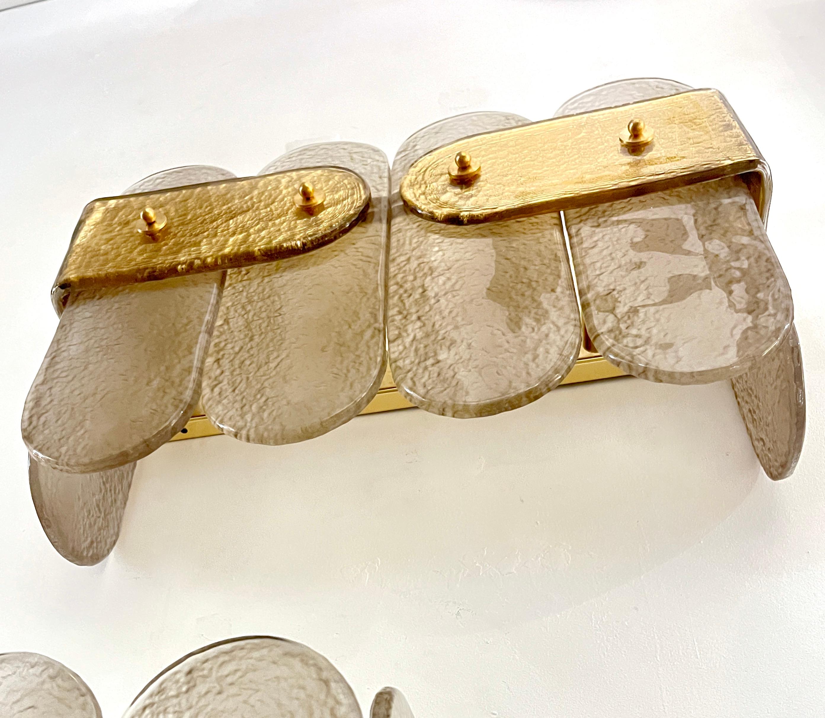 Post-Moderna Organica Italiana Coppia Geometrica Beige in vetro di Murano Foglia d'Oro in vendita 4