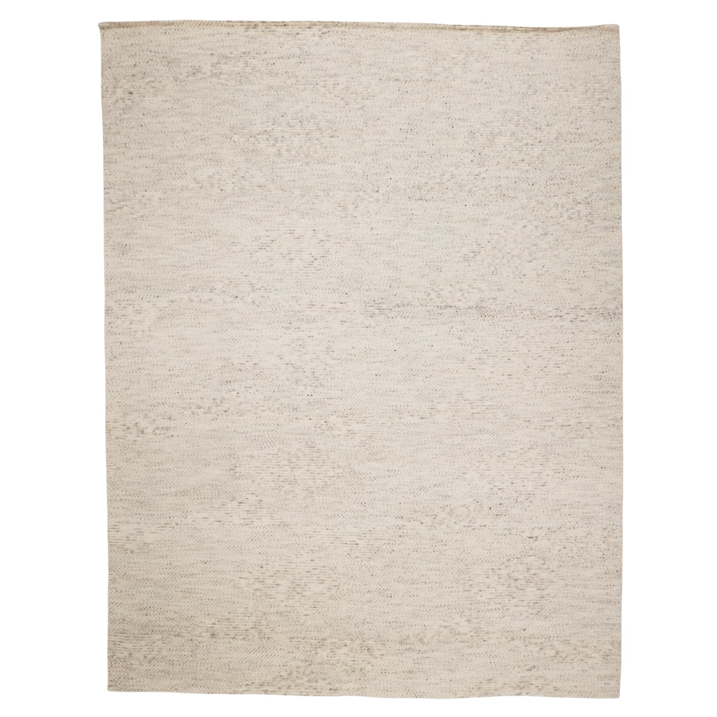 Post Modern Organic Textured Hand-Knotted Cream Beige Wool and Bamboo Silk Rug