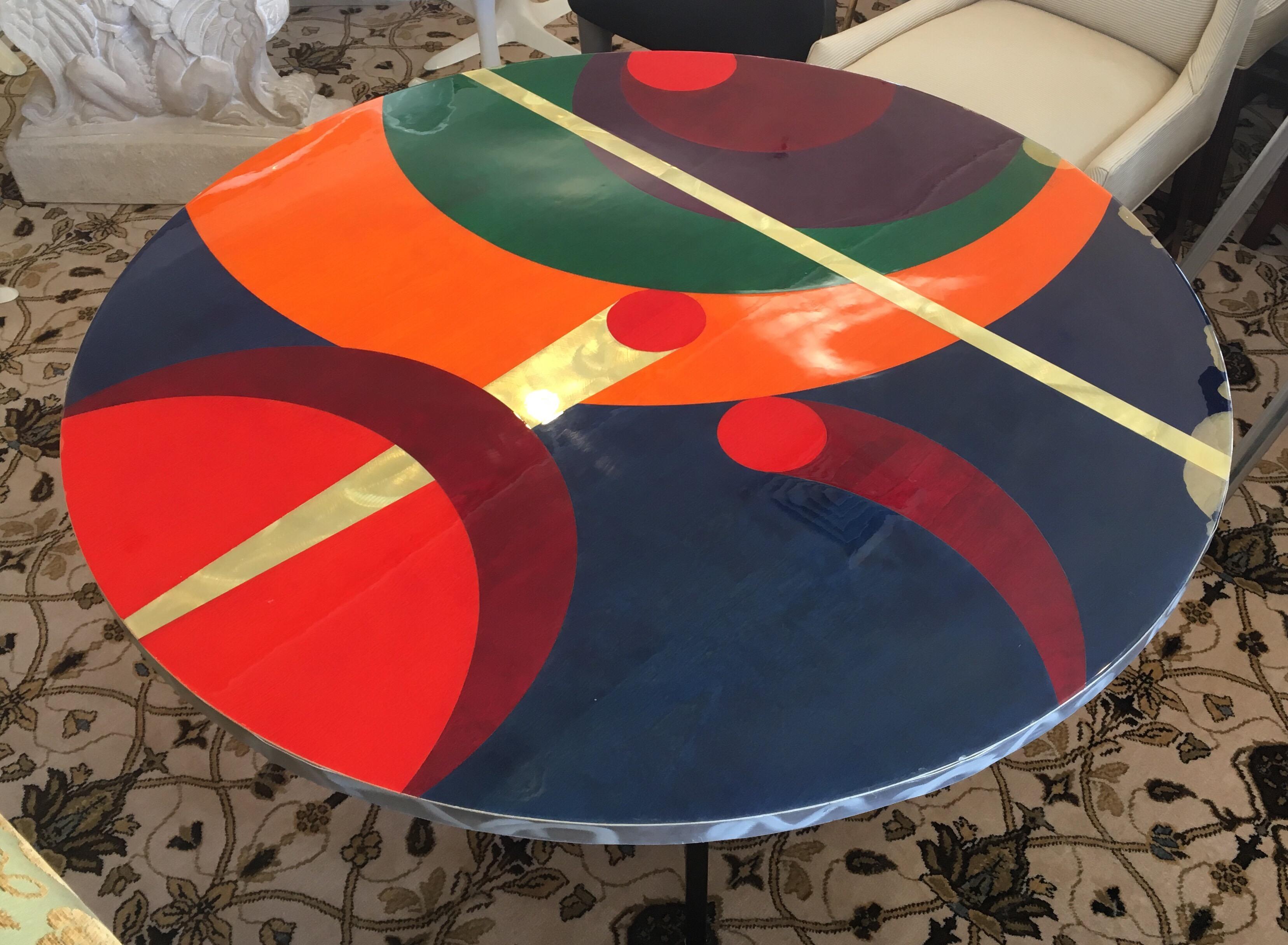 Post Modern Original Artist Signed Colorful Round Dining Foyer Table 3