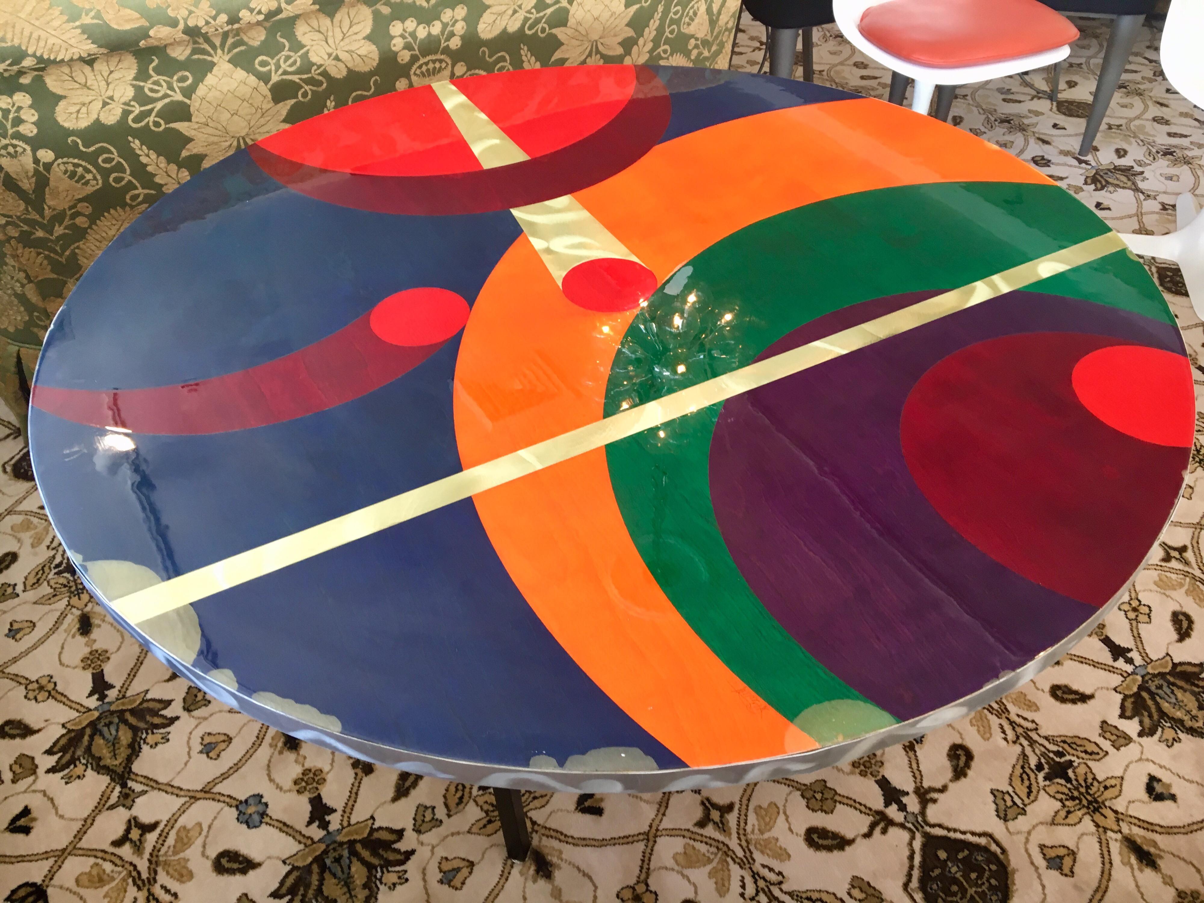 Post Modern Original Artist Signed Colorful Round Dining Foyer Table 2