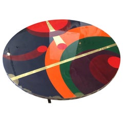 Post Modern Original Artist Signed Colorful Round Dining Foyer Table