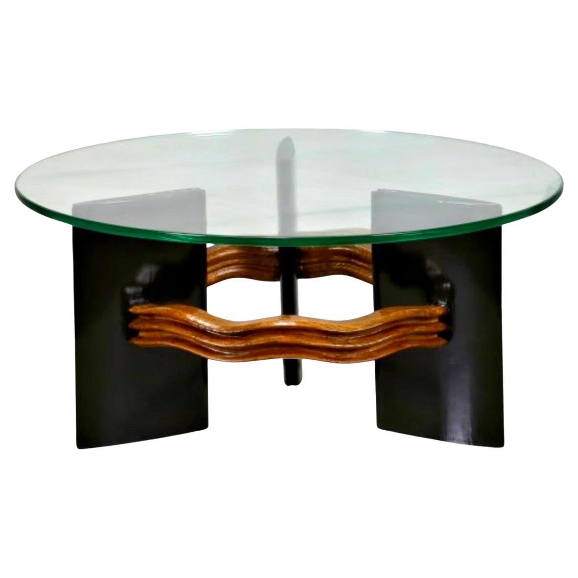 Post Modern Osvaldo Borsani Sculptural Round Glass Coffee Cocktail Table en vente
