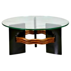 Post Modern Osvaldo Borsani Sculptural Round Glass Coffee Cocktail Table