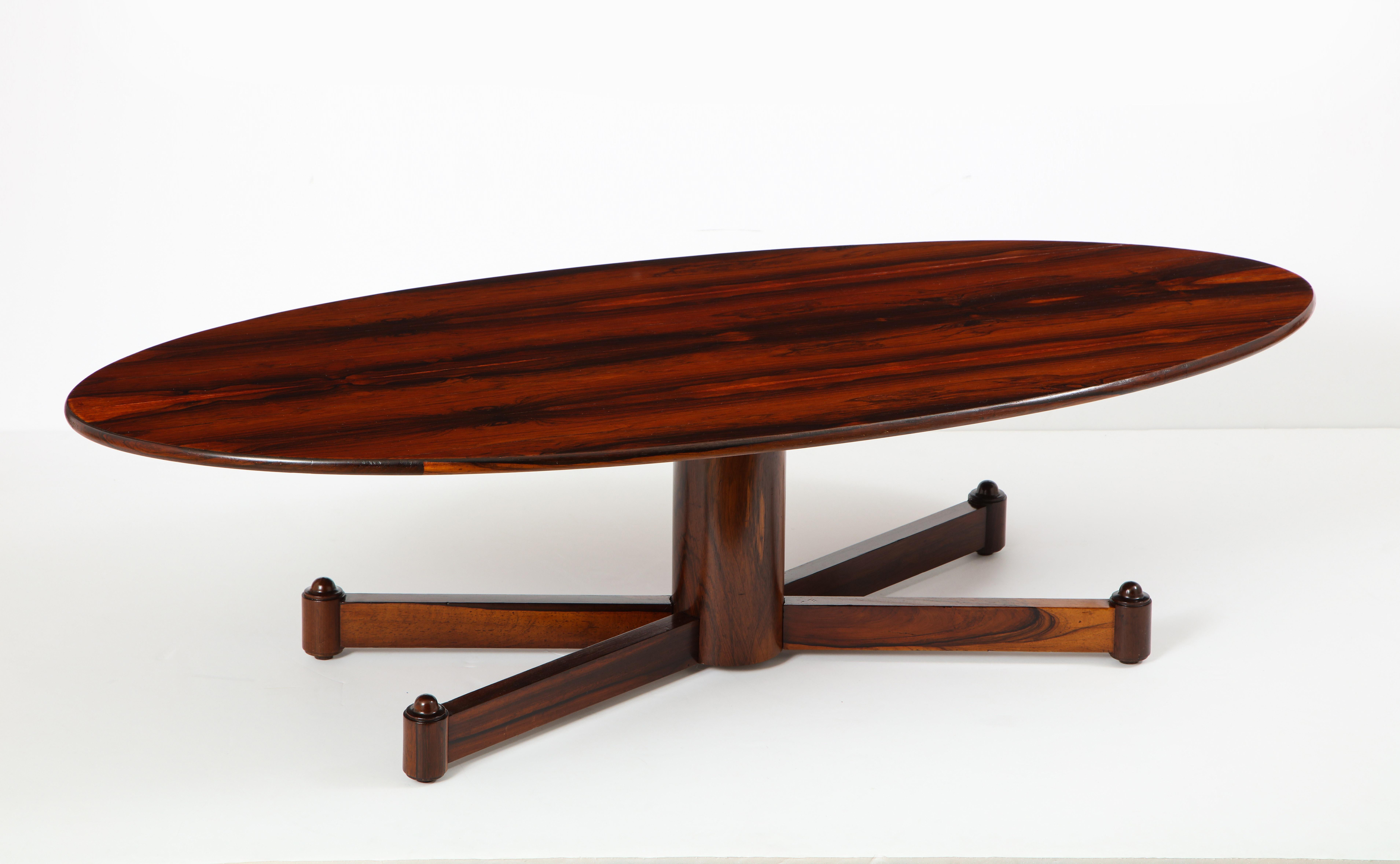 Veneer Brazilian Mid-Century Modern Wood Oval Coffee Table, Brazil 1950s