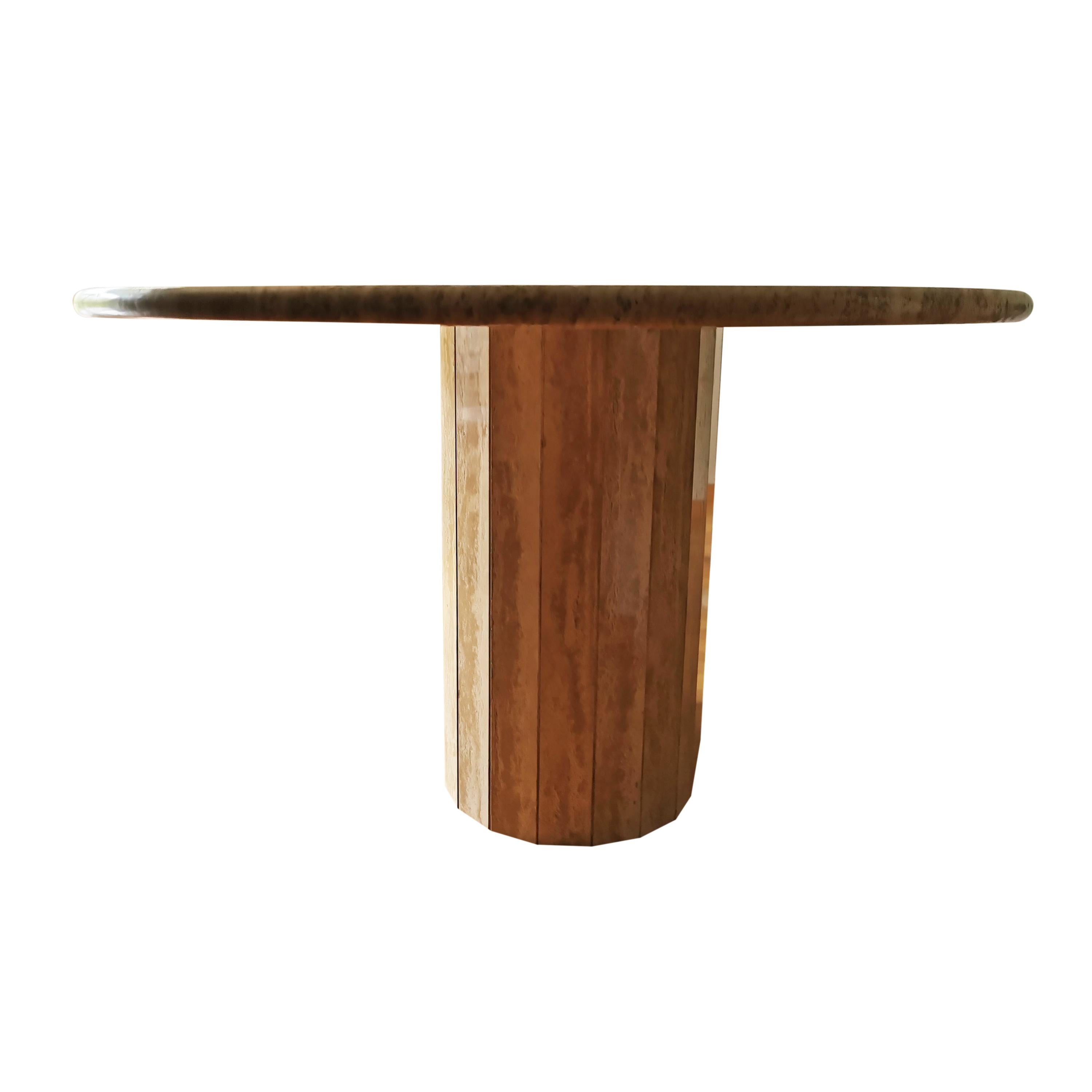Polished Post Modern Oval Cream Travertine Dining Table, Italy, 1970