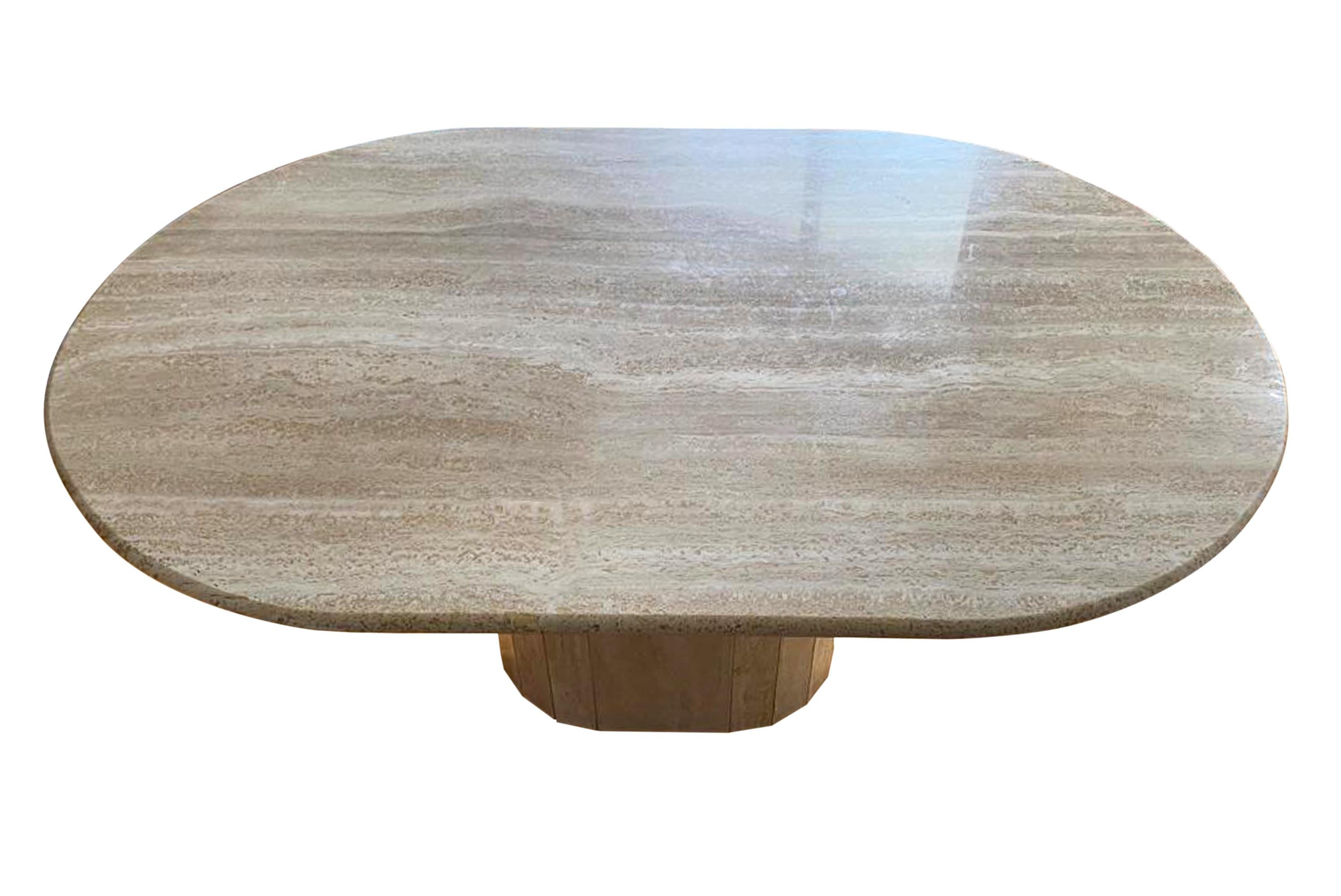 Late 20th Century Post Modern Oval Cream Travertine Dining Table, Italy, 1970