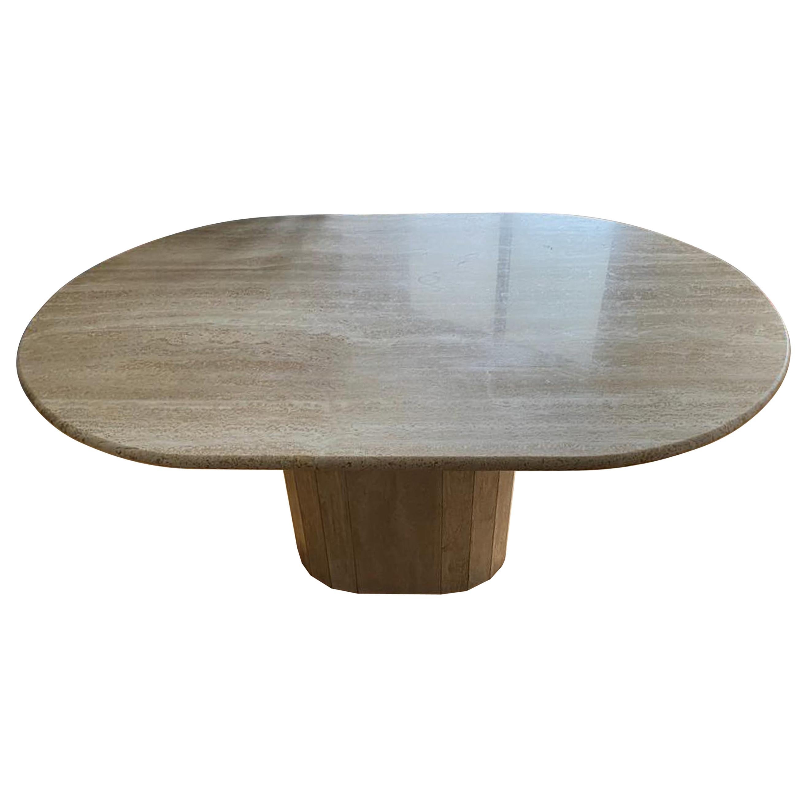 Post Modern Oval Cream Travertine Dining Table, Italy, 1970