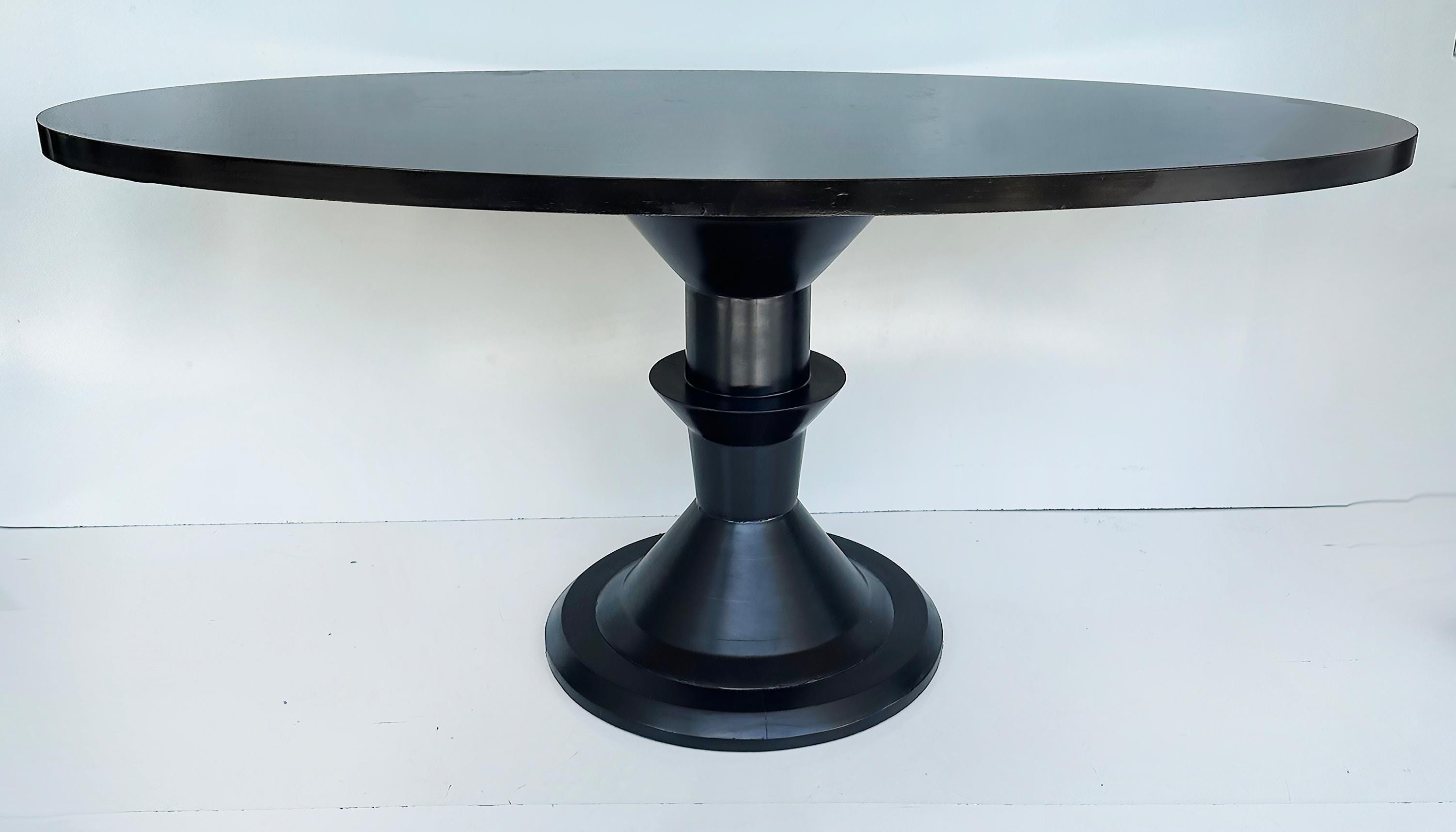 Post Modern Oval  Dining Table, Turned Sculptural Pedestal Base In Good Condition For Sale In Miami, FL