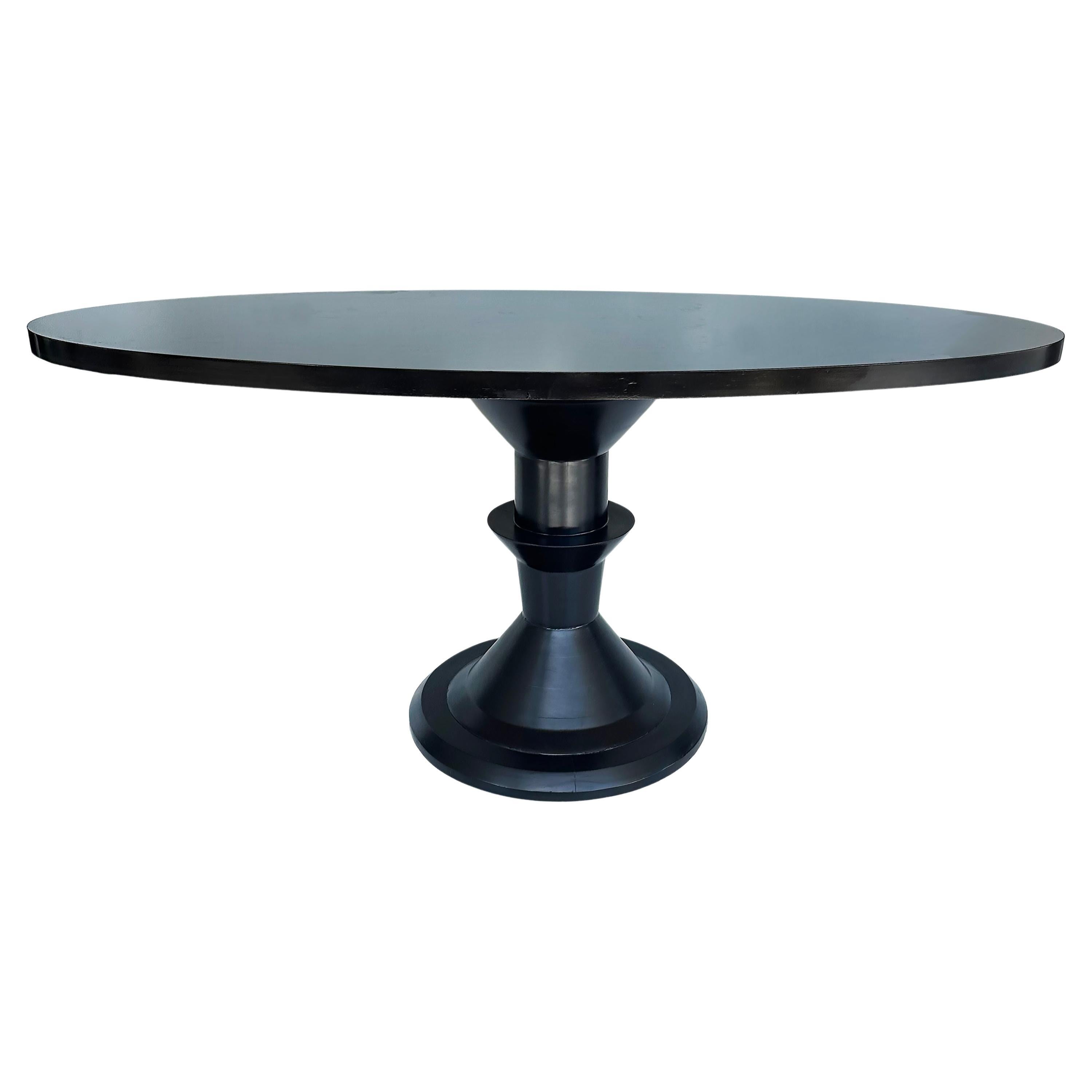 Post Modern Oval  Dining Table, Turned Sculptural Pedestal Base