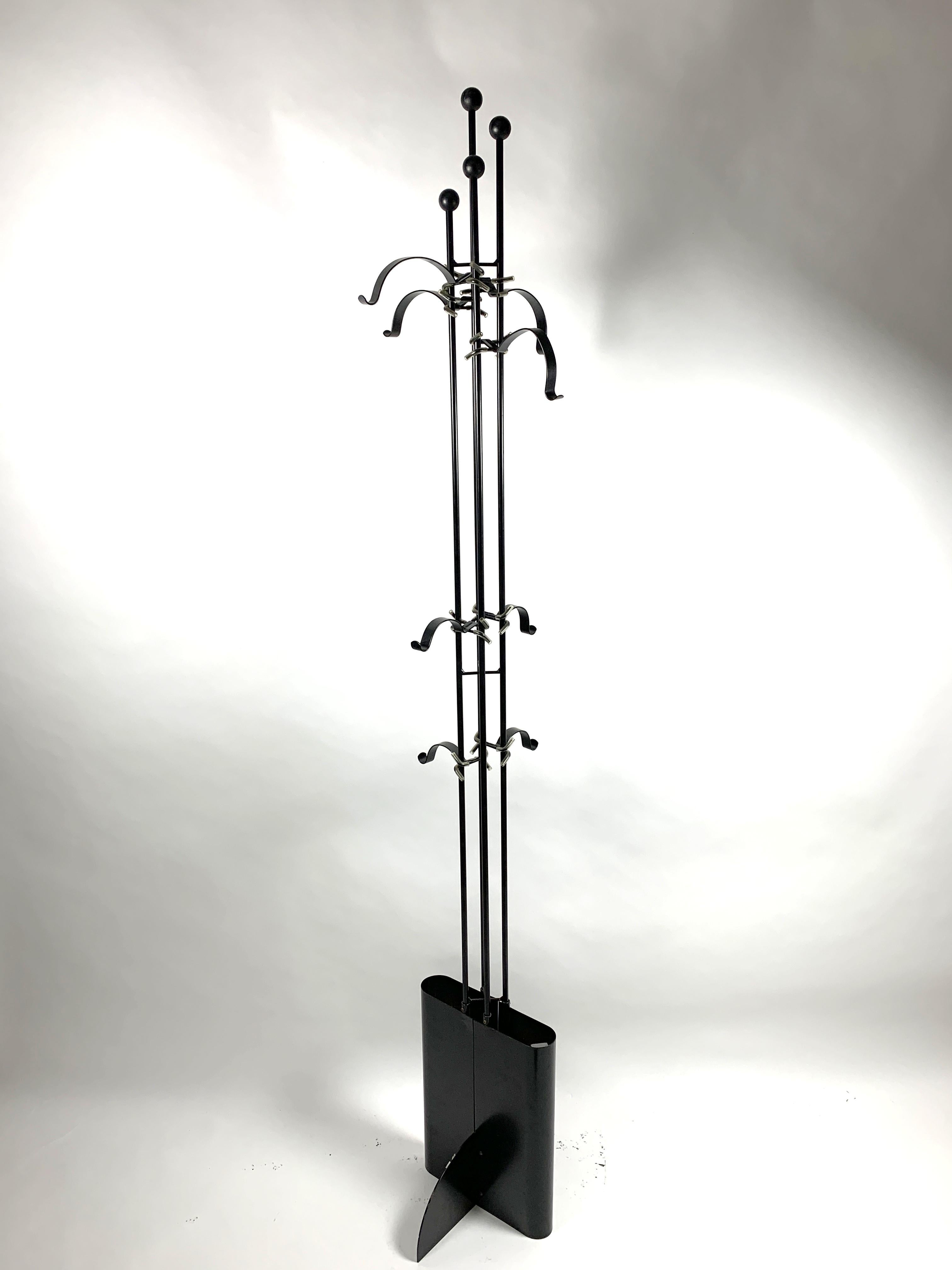 Late 20th Century Postmodern Painted Steel Coat Hanger with Adjustable Hooks, 1980s For Sale