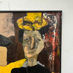 Post Modern Painting of Two Ladies in Hats Signed Porter, d. 1981
