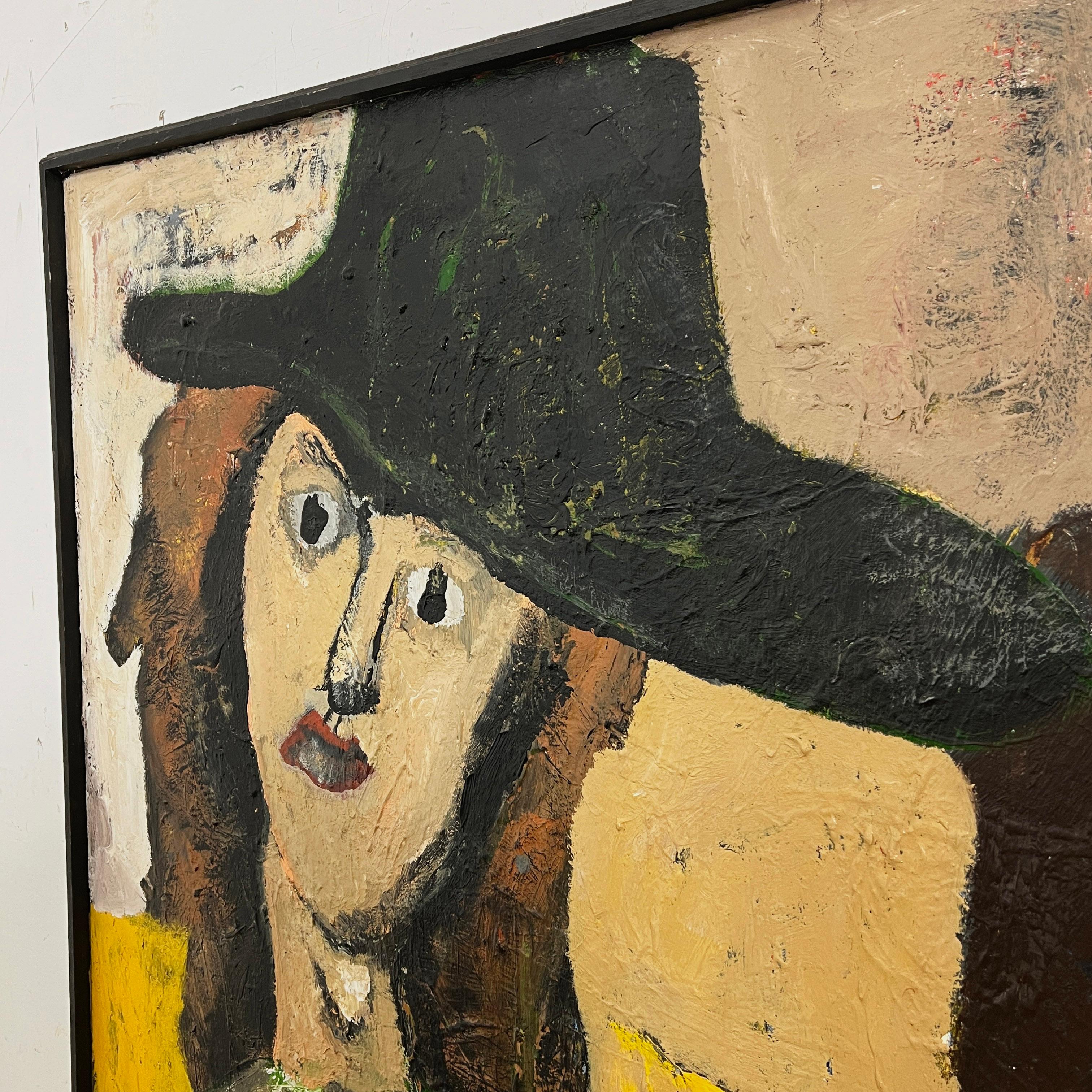 American Post Modern Painting of Two Ladies in Hats Signed Porter, d. 1981
