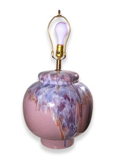 Post Modern Pair of 90s Pink Blue and Purple Drip Glaze Three Way Table Lamps
