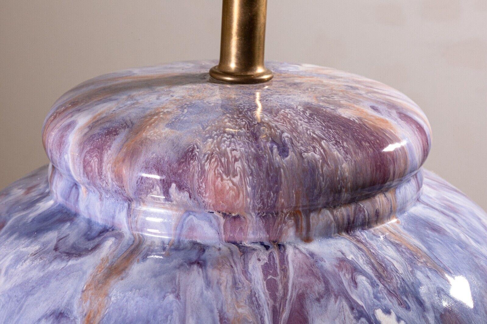 Ceramic Post Modern Pair of 90s Pink Blue and Purple Drip Glaze Three Way Table Lamps For Sale