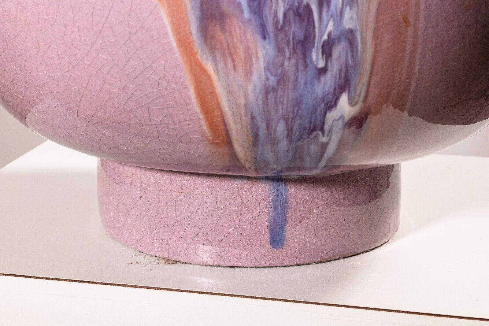 Post Modern Pair of 90s Pink Blue and Purple Drip Glaze Three Way Table Lamps For Sale 3