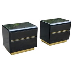 Post-Modern Pair of Black and Brass Lacquer 1980s Nightstands