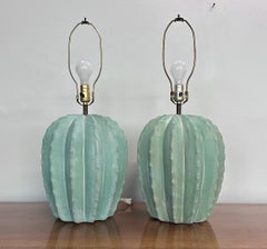 Post Modern Pair of Bon Art Cactus Plaster Table Lamps Southwestern Style