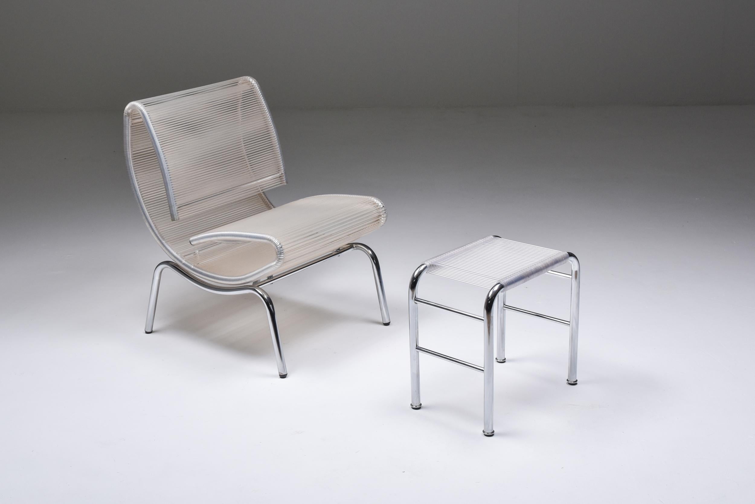 Post-Modern Pair of Easy Chairs in Chrome & Plastic Wire, 1960s For Sale 3