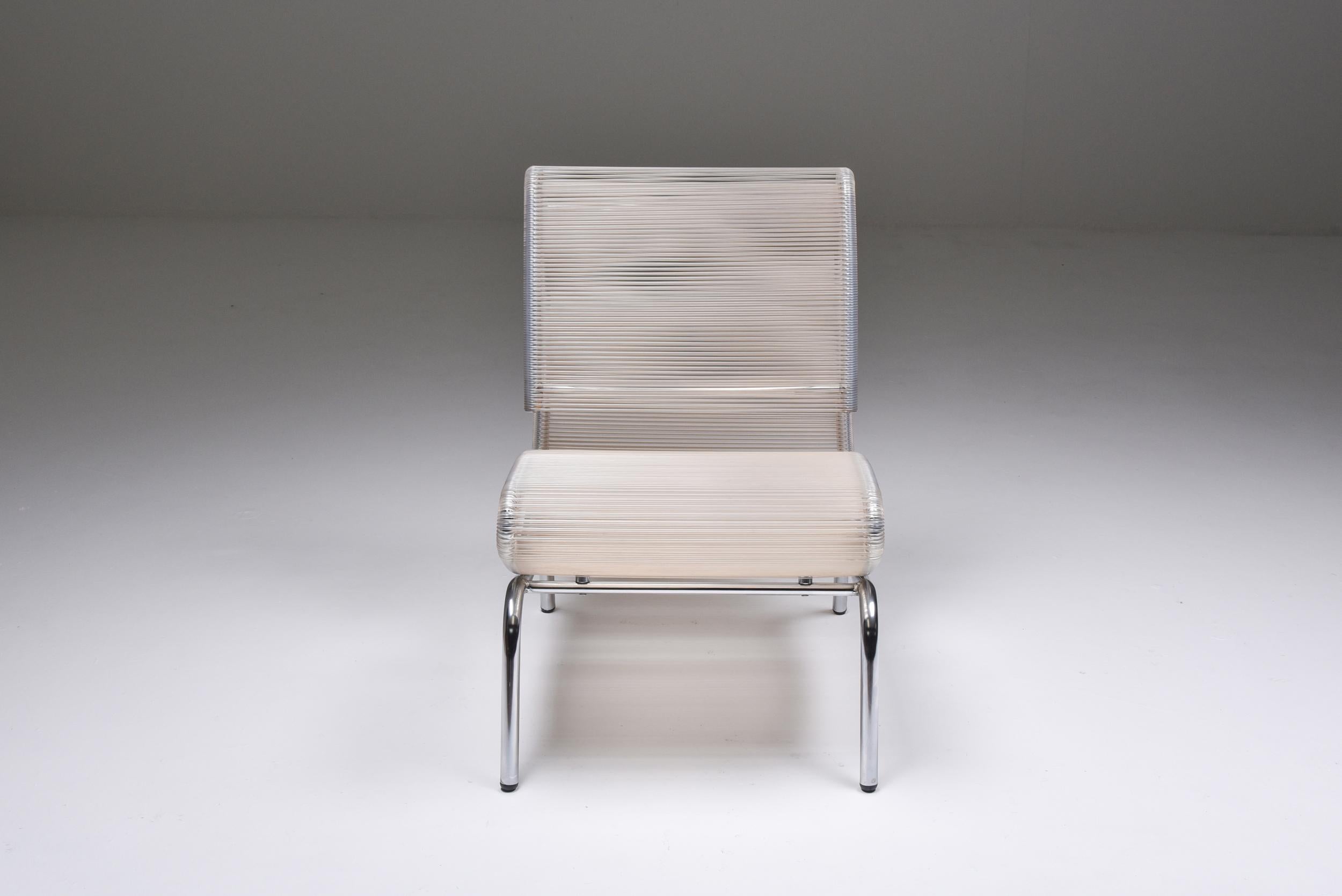 Postmodernes Paar Sessel ohne Armlehne aus Chrom und Kunststoffdraht, 1960er Jahre im Angebot 7