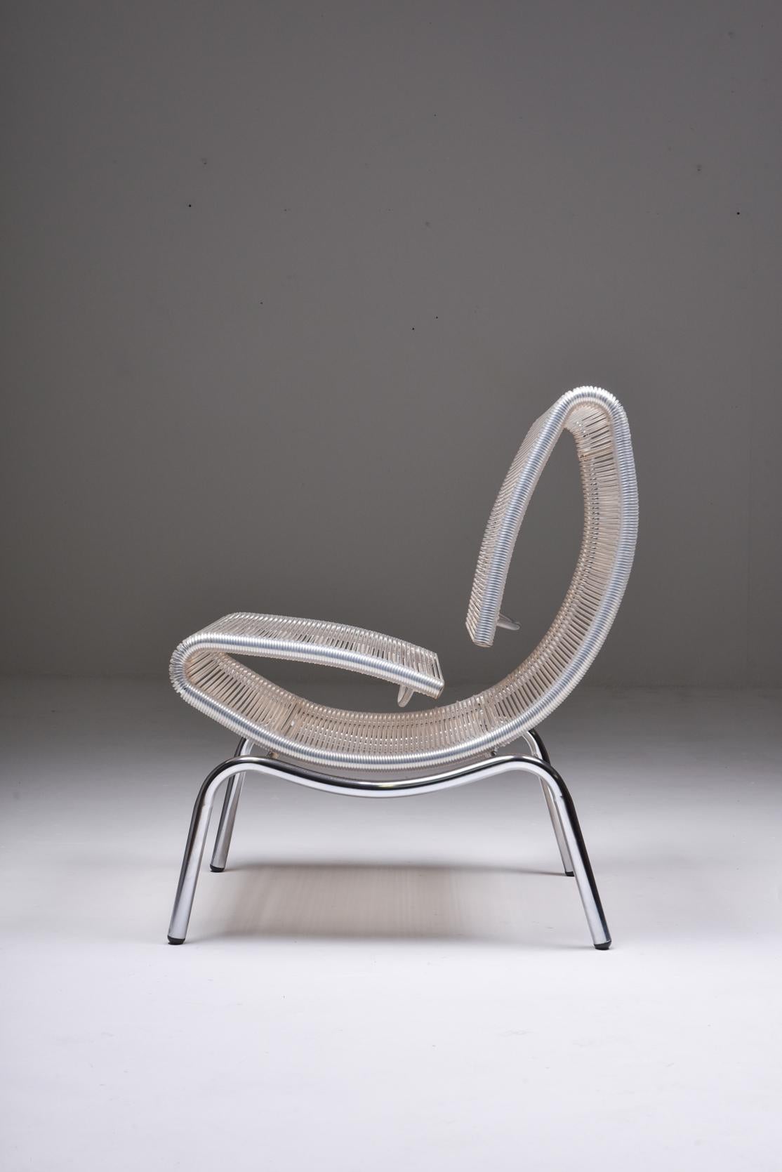 Post-Modern Pair of Easy Chairs in Chrome & Plastic Wire, 1960s For Sale 8