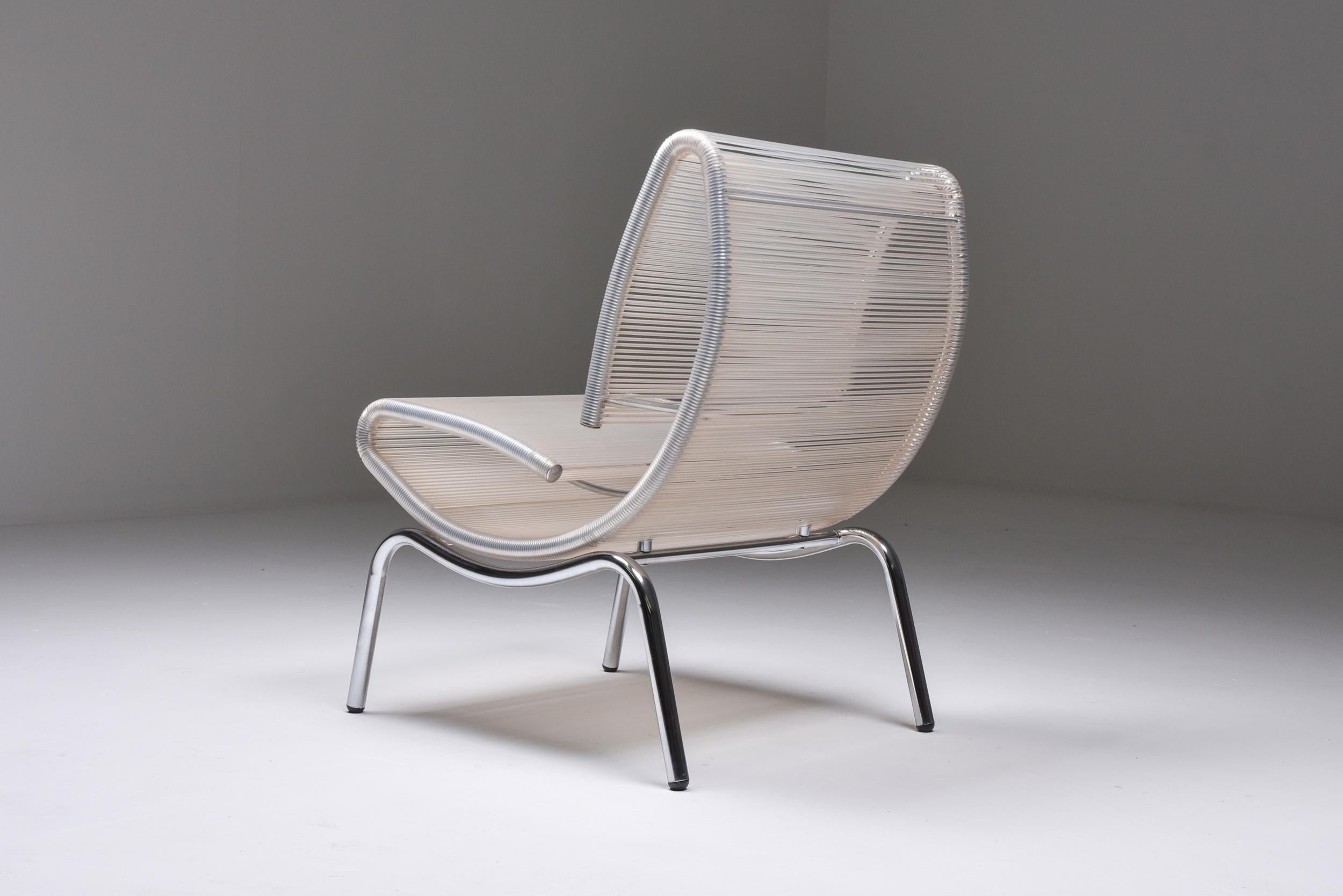 Postmodernes Paar Sessel ohne Armlehne aus Chrom und Kunststoffdraht, 1960er Jahre im Angebot 4