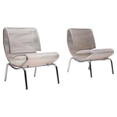 Post-Modern Pair of Easy Chairs in Chrome & Plastic Wire, 1960s