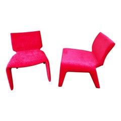 Postmodern Pair of Hot Pink Velvet Italian Lounge Chairs, circa 1980