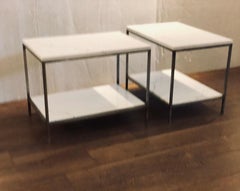 Postmodern Pair of Solid Italian Marble with Steel Frames End Tables