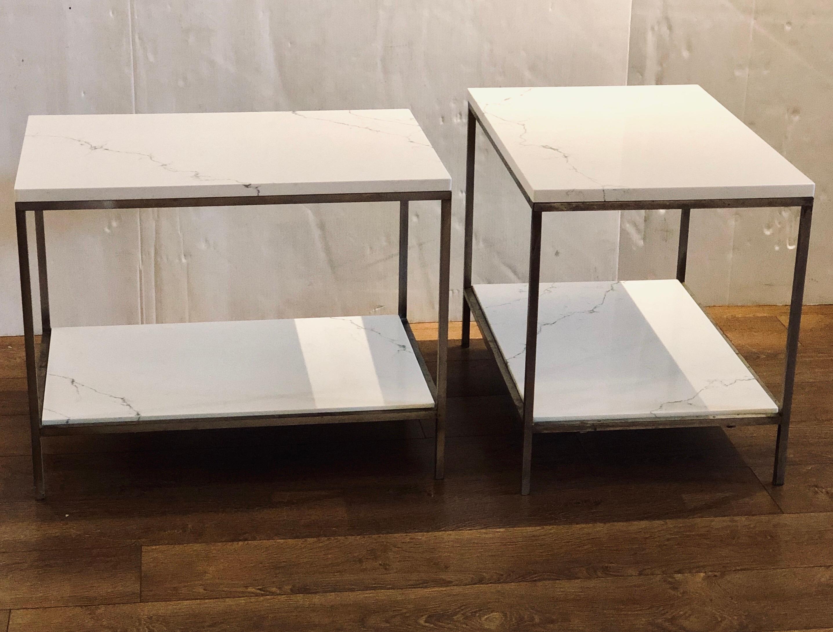 Post-Modern Postmodern Pair of Solid Italian Marble with Steel Frames End Tables