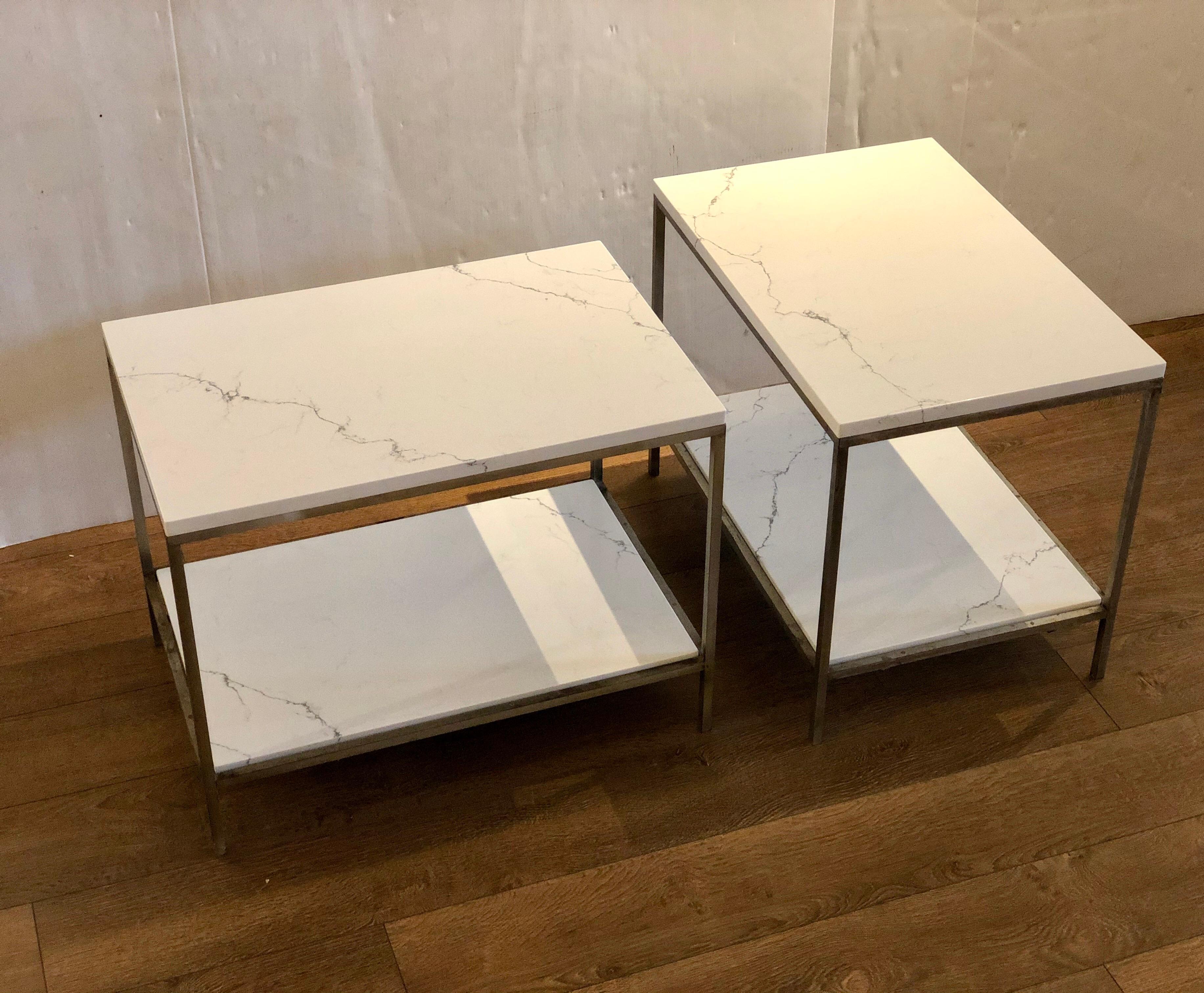 Postmodern Pair of Solid Italian Marble with Steel Frames End Tables In Good Condition In San Diego, CA