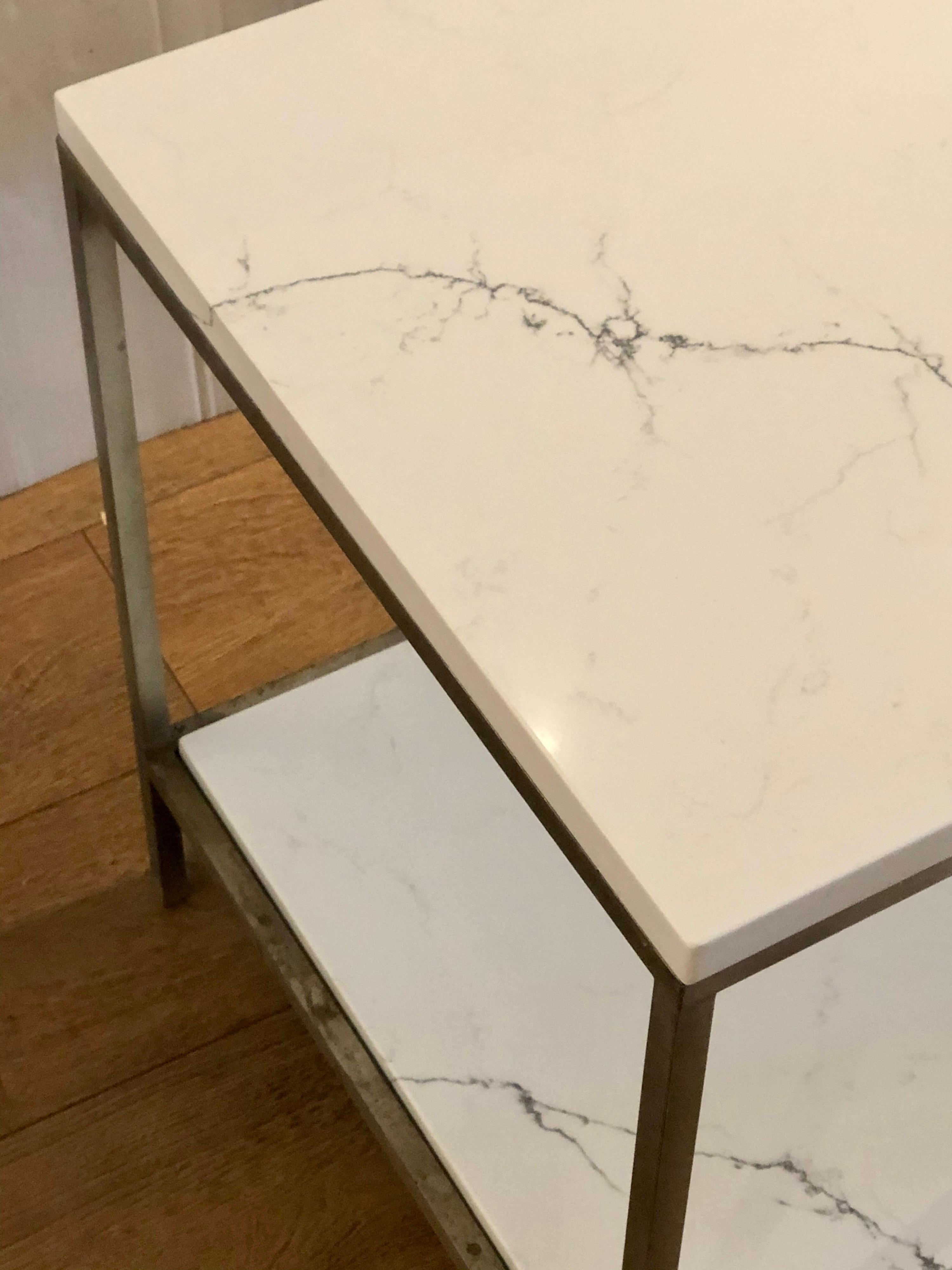 20th Century Postmodern Pair of Solid Italian Marble with Steel Frames End Tables