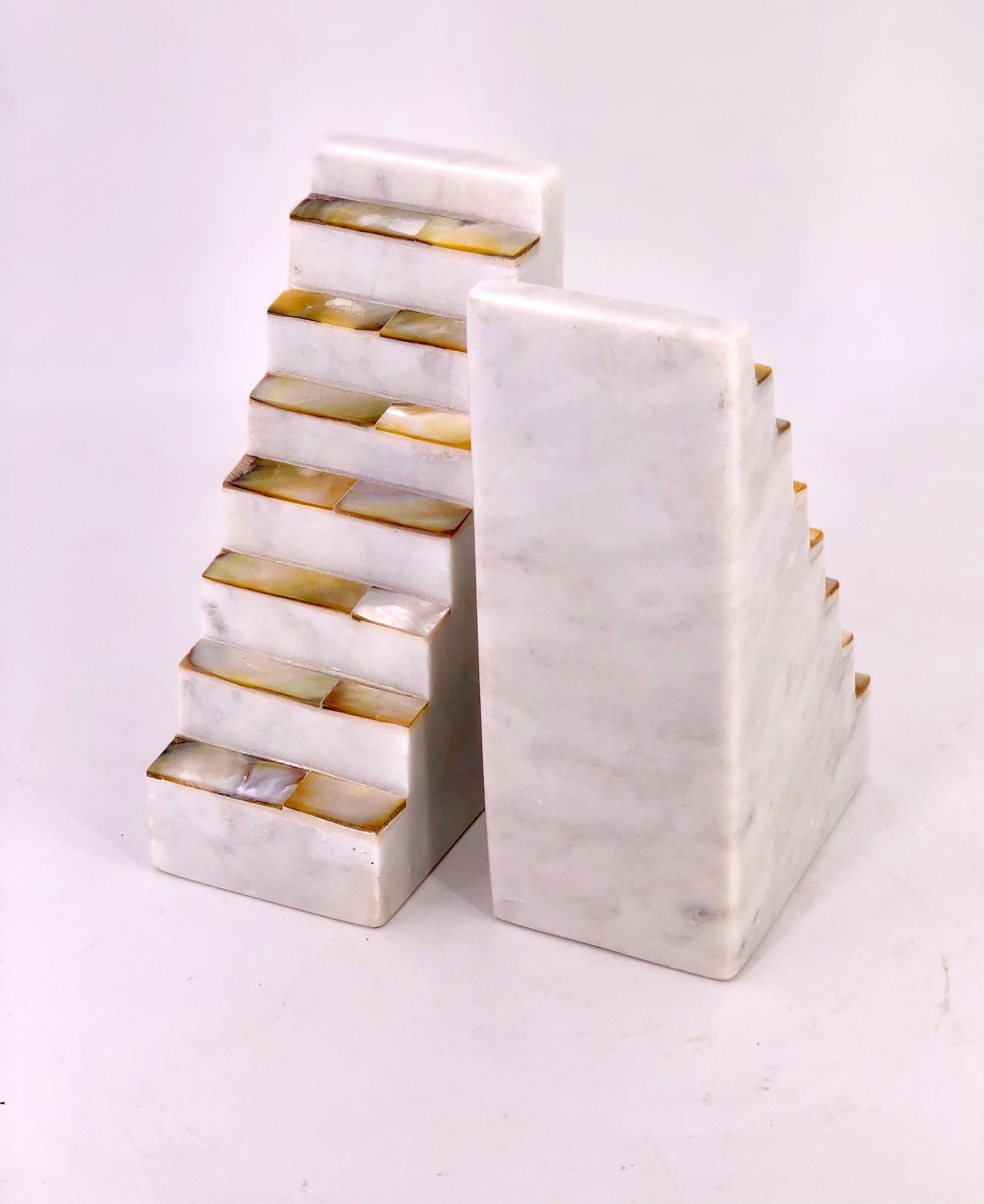 American Postmodern Pair of Solid Marble and Stone Bookends For Sale