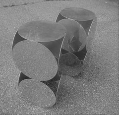 Post Modern Pair of Stacked Aluminum Disc Side Table Pedestals, Italy, 1980s