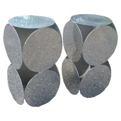 Post Modern Pair of Stacked Aluminum Disc Side Table Pedestals, Italy, 1980s