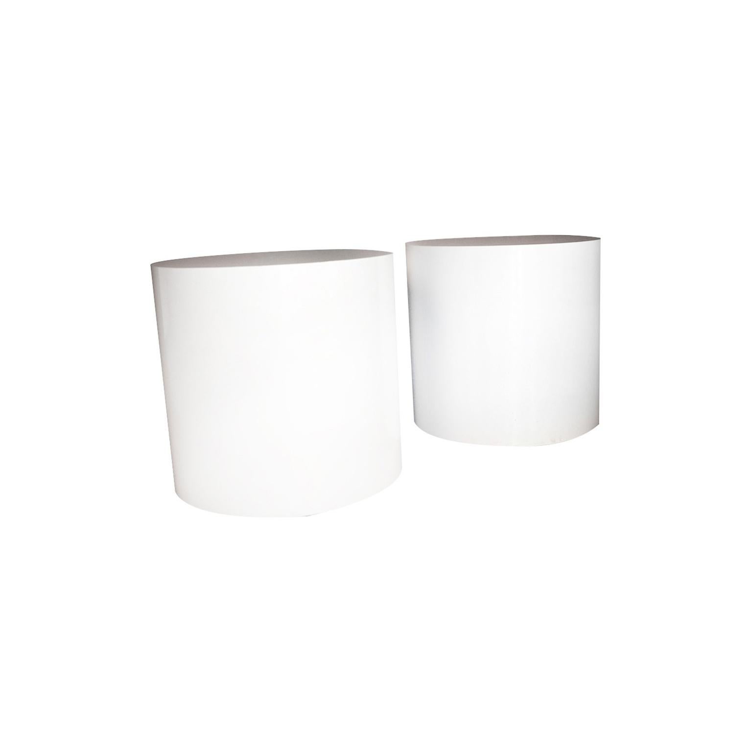 American Postmodern Pair of White Laminate Cylindrical Pedestal Side Tables