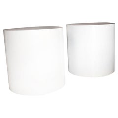 Postmodern Pair of White Laminate Cylindrical Pedestal Side Tables