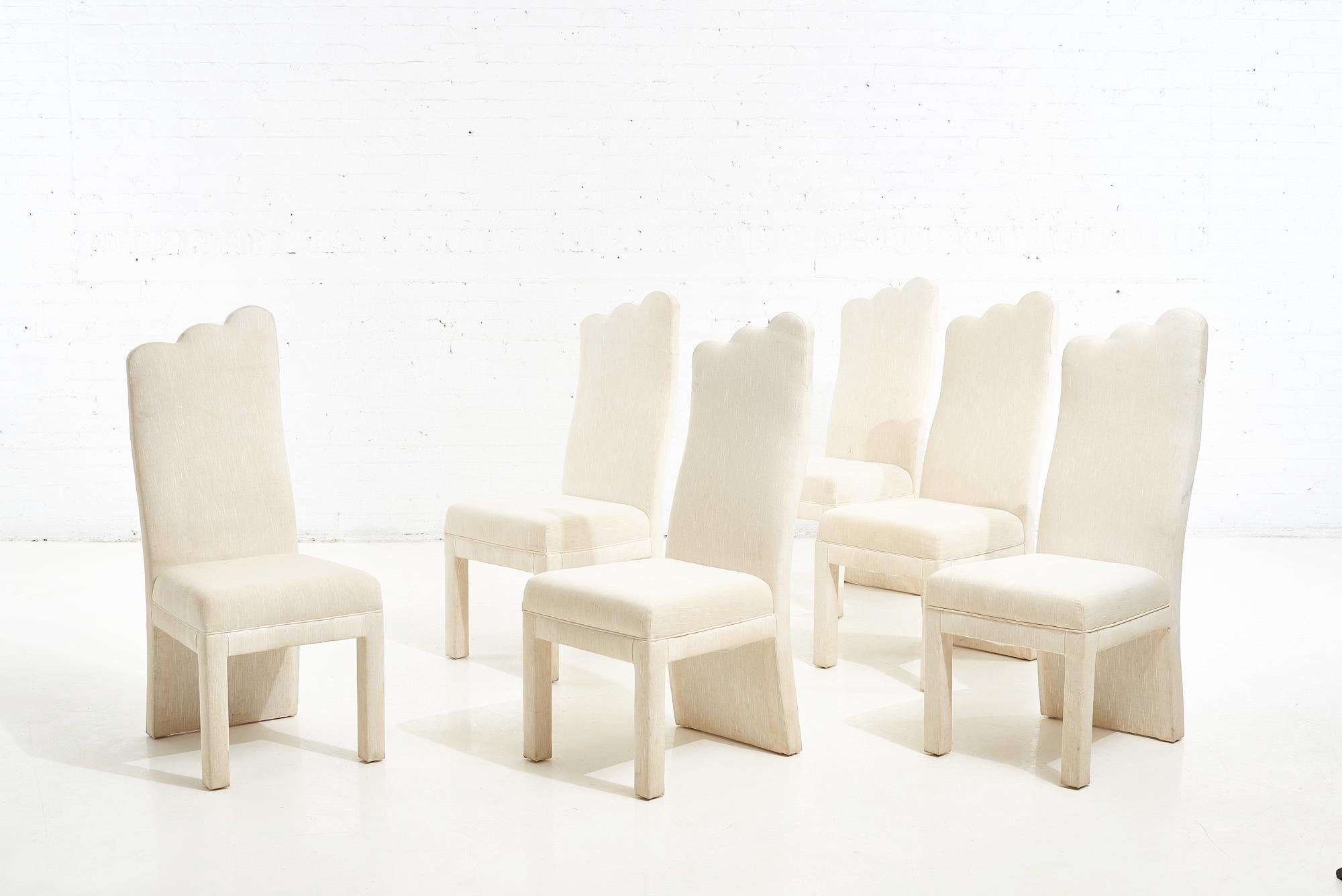 Postmodern Parsons dining chairs. Set of 6 with original upholstery, some stains.