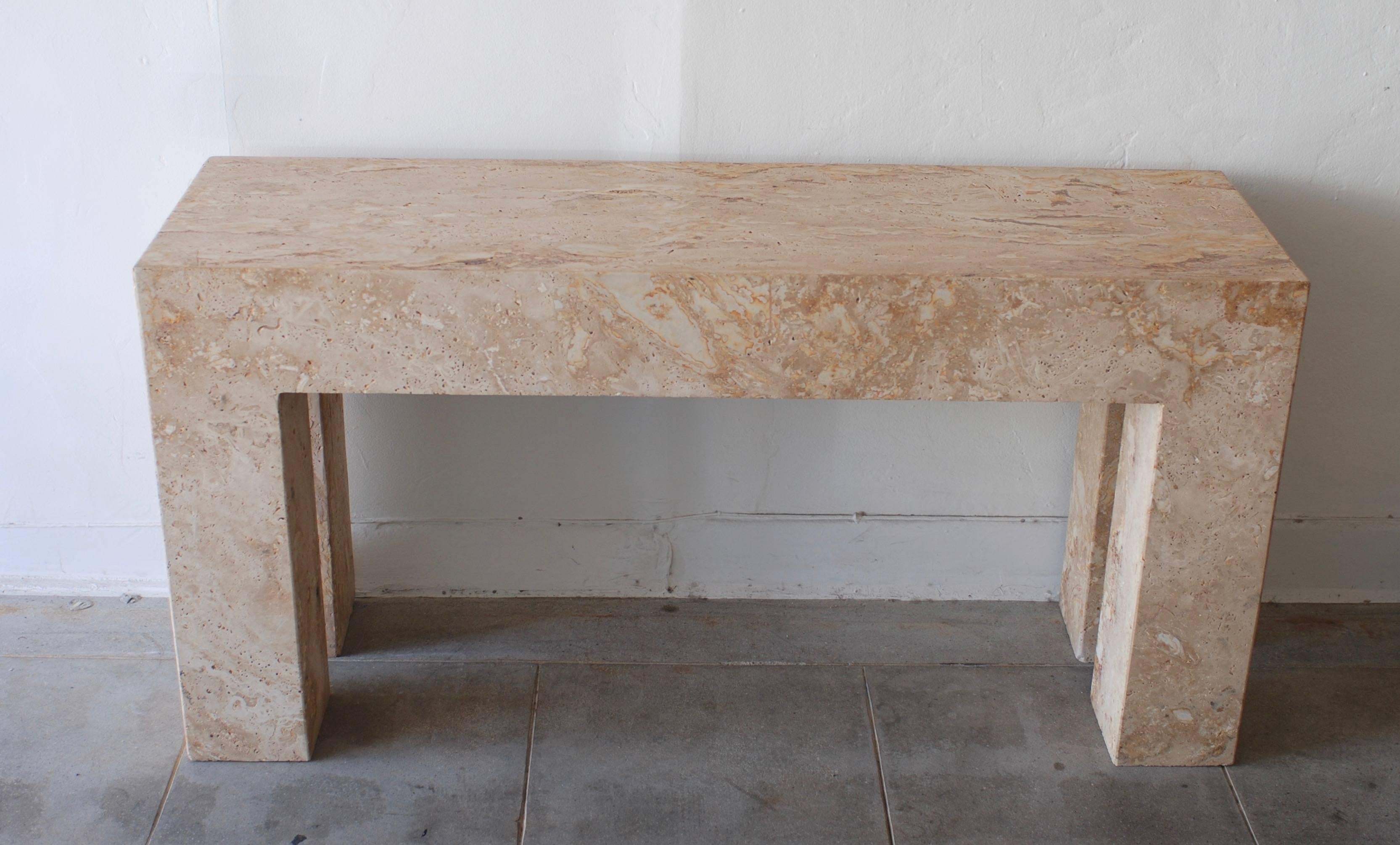 American Postmodern Parsons Travertine Console or Entry Table