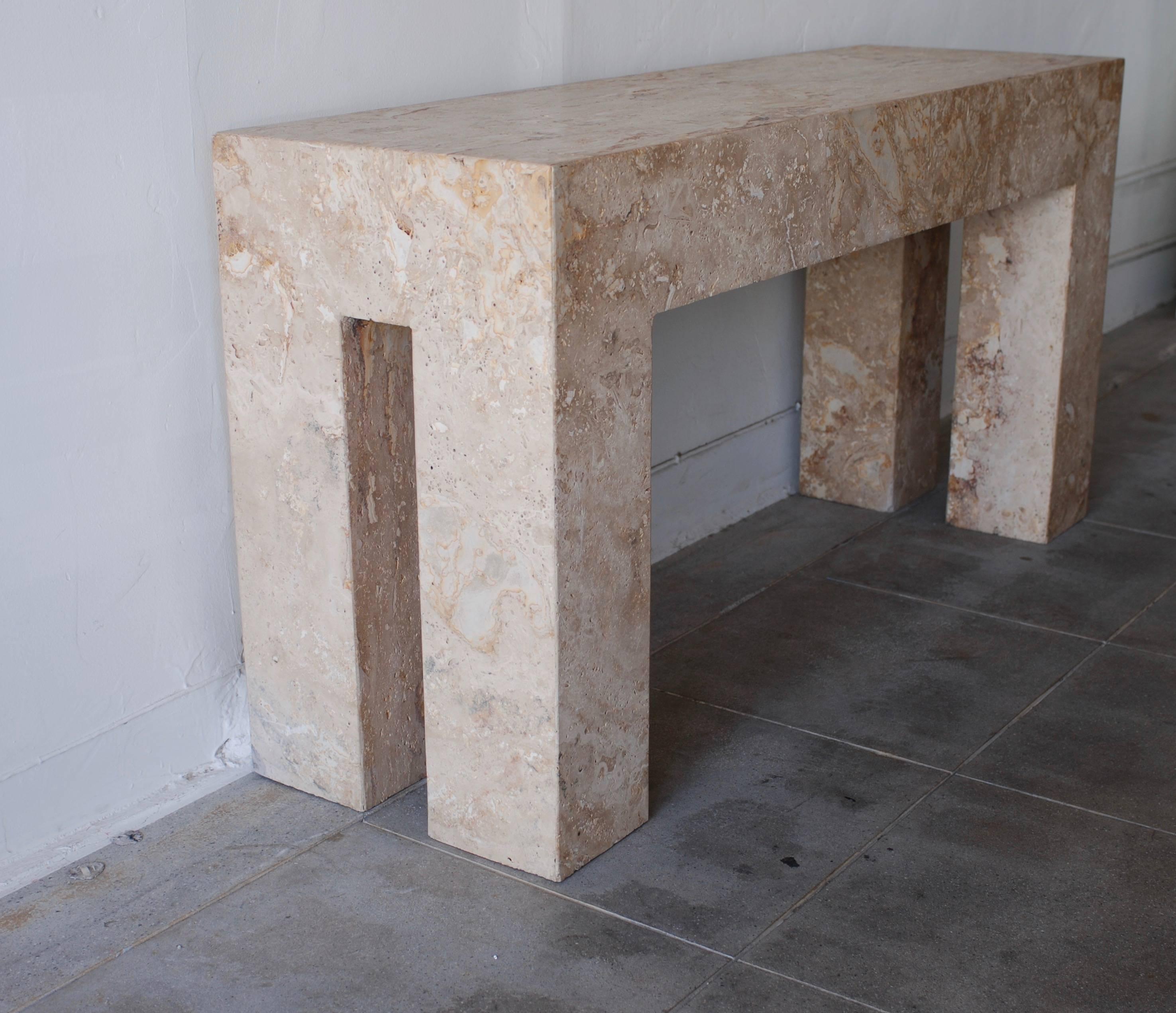 Postmodern Parsons Travertine Console or Entry Table 1